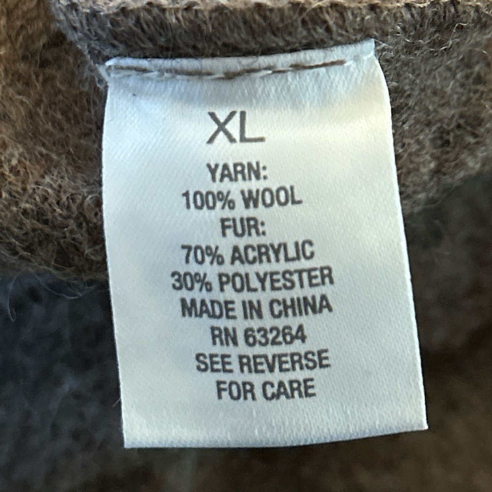 Roz & Ali Brown Wool Cardigan Sweater Blazer Shacket Faux Fir Collar Size XL - Picture 6 of 6